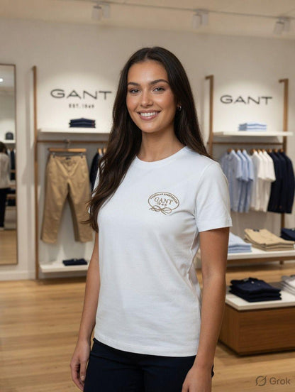 Women's GANT white embroidered casual T-shirt
