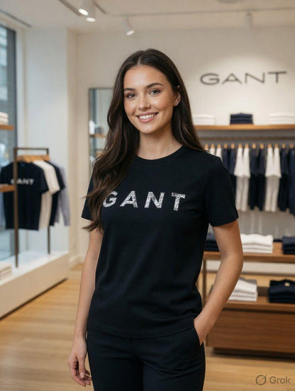 Women's GANT black embroidered casual T-shirt
