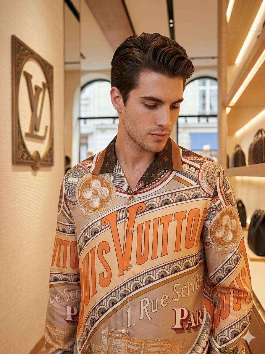 Men's Louis Vuitton beige designer casual shirt in regular fit
