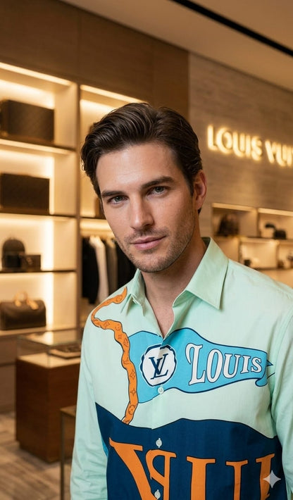 Men's Louis Vuitton pista green designer casual shirt in regular fit
