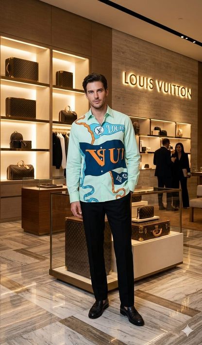 Louis Vuitton pista green premium cotton shirt for business casual and everyday wear