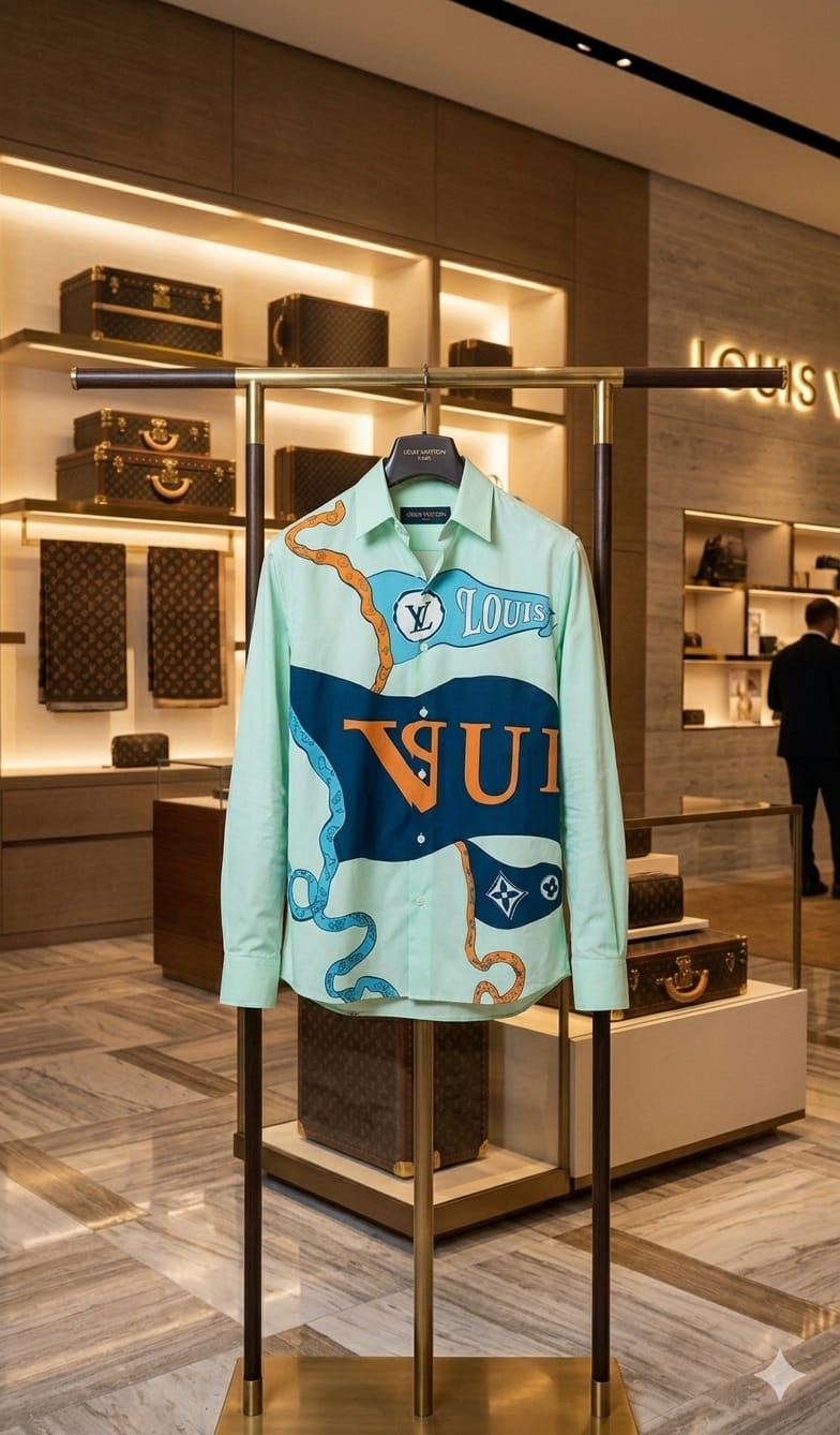 Louis Vuitton pista green imported cotton regular fit shirt for men

