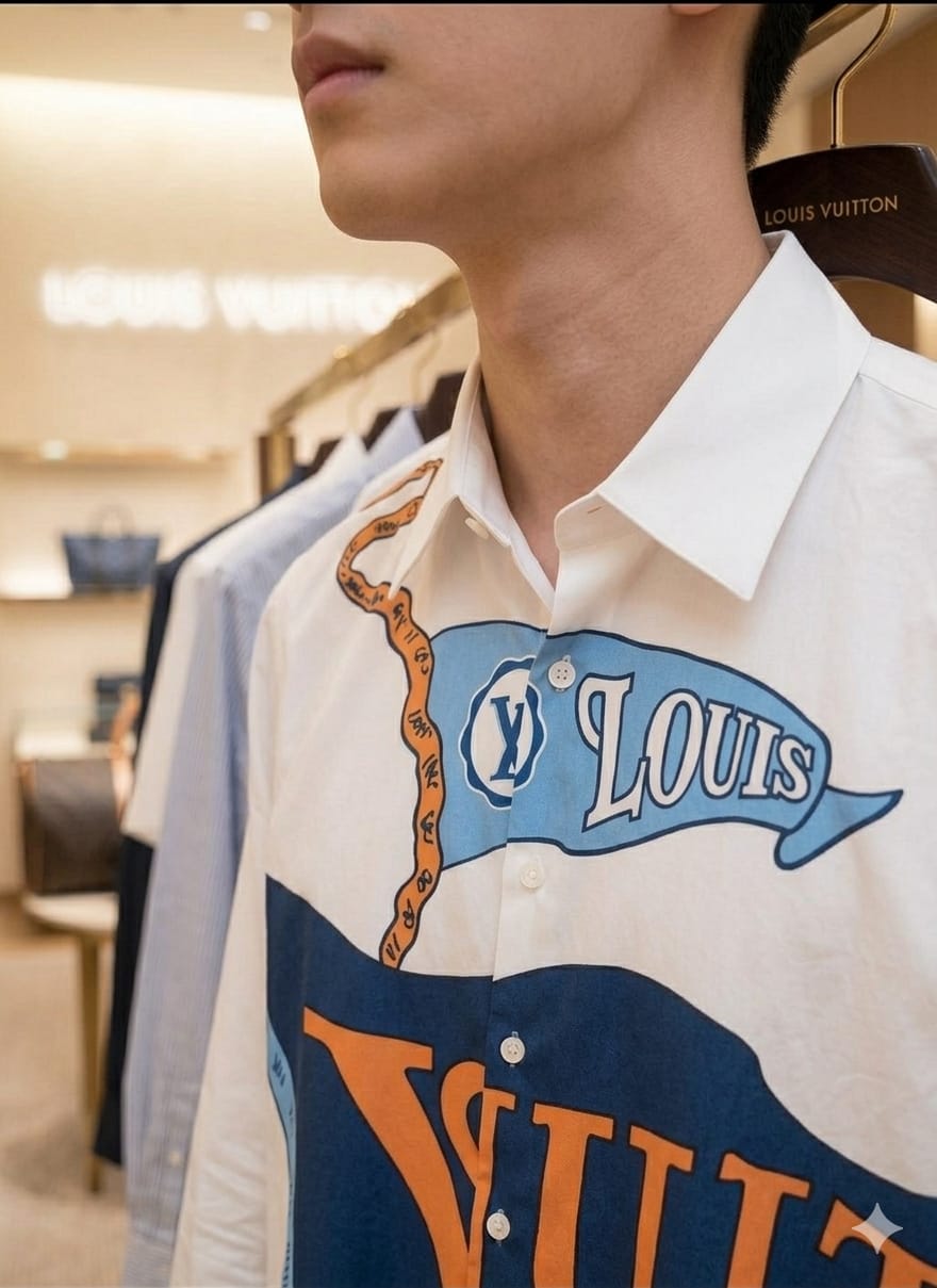 Men's Louis Vuitton white designer casual shirt in regular fit
