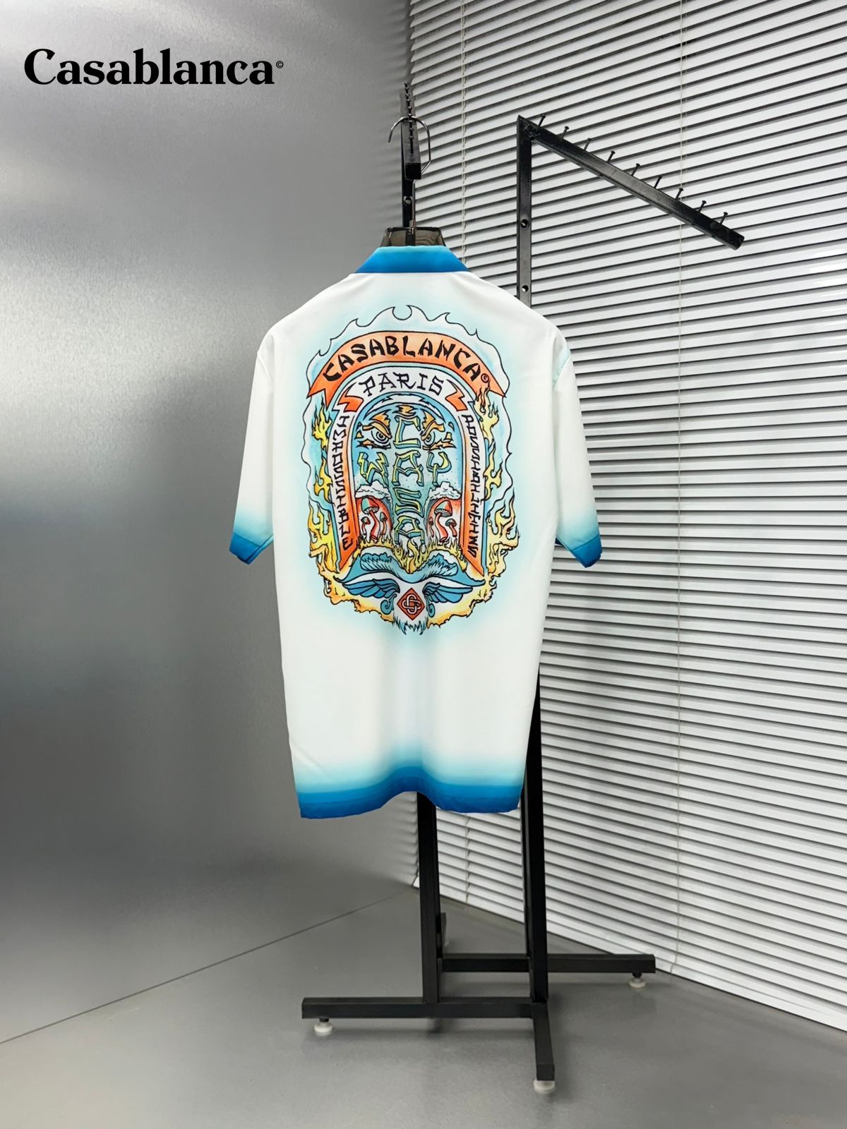 Casablanca sky blue Cuban collar Hawaiian shirt back view
