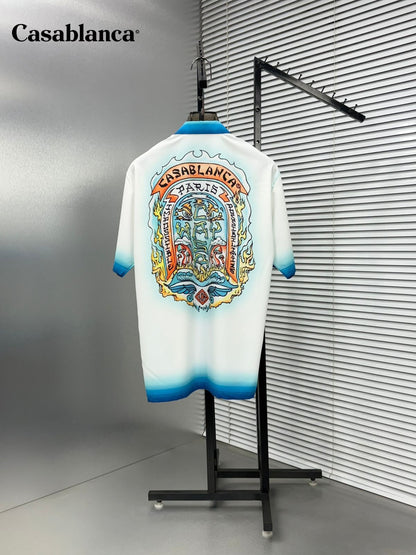Casablanca sky blue Cuban collar Hawaiian shirt back view
