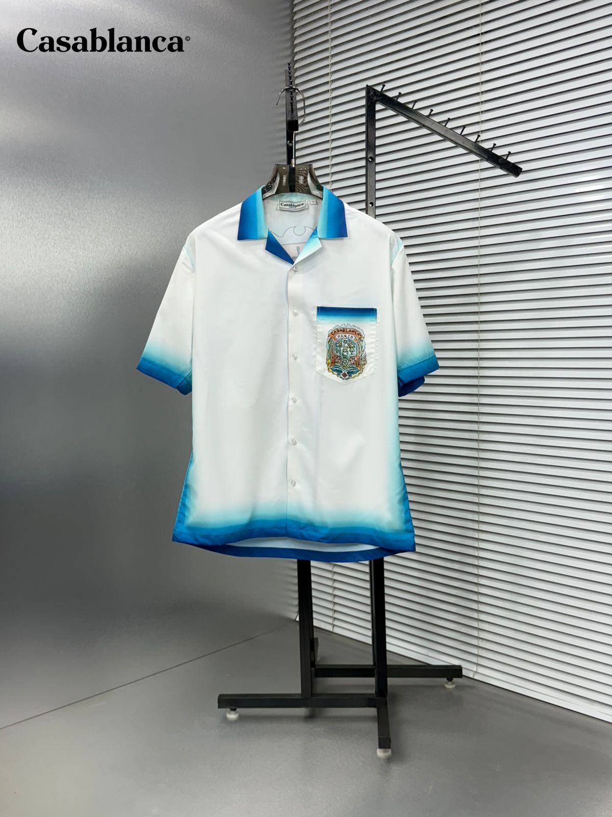 Casablanca sky blue Cuban collar Hawaiian shirt front view
