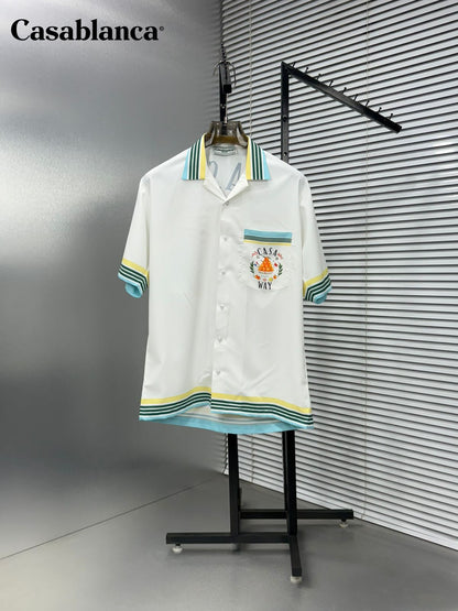 Casablanca green Cuban collar Hawaiian shirt front view
