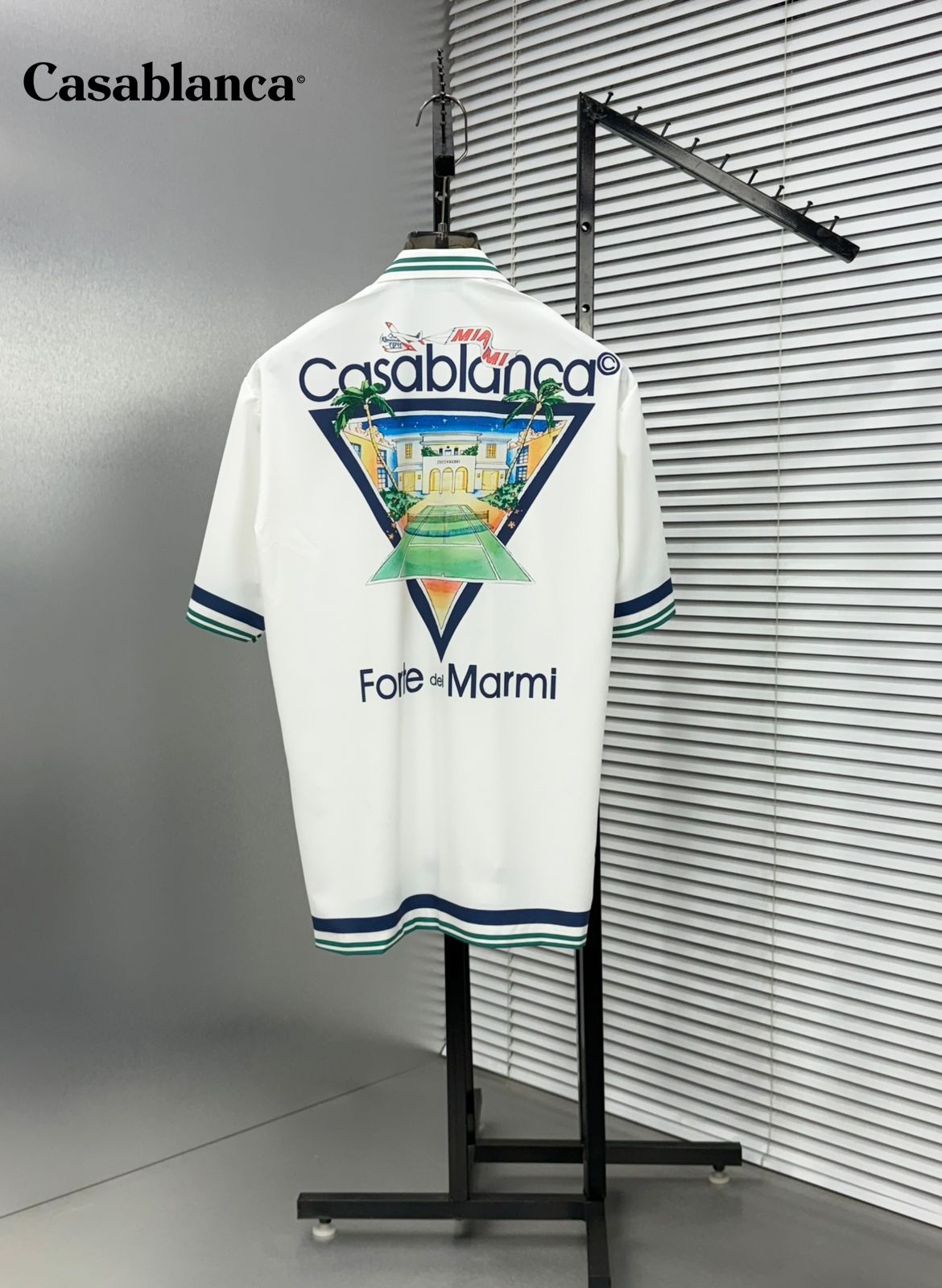 Casablanca navy Cuban collar Hawaiian shirt back view
