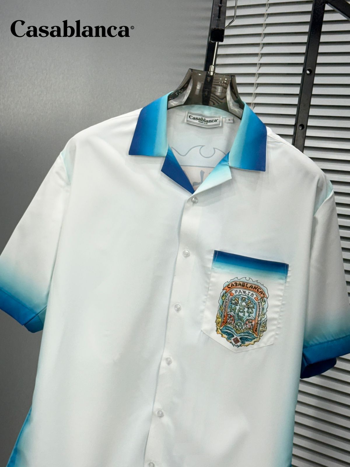 Casablanca sky blue premium Cuban collar resort shirt for men
