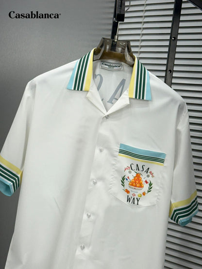 Casablanca green premium Cuban collar resort shirt for men
