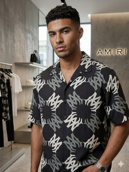 Designer-inspired Amiri black casual Cuban collar shirt
