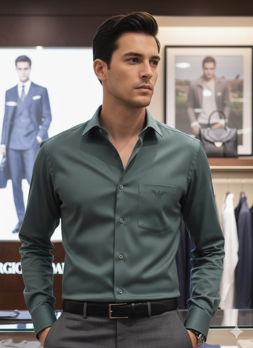 Men's Armani teal blue regular fit cotton shirt
