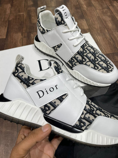 CHRISTION DIOR || Claf Leather Logo Trainer Shoes In White - FASHION MYST 