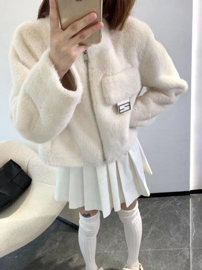 Fendi Heart Bi-Color Fluffy Boa-Jacket For Women - FASHION MYST 