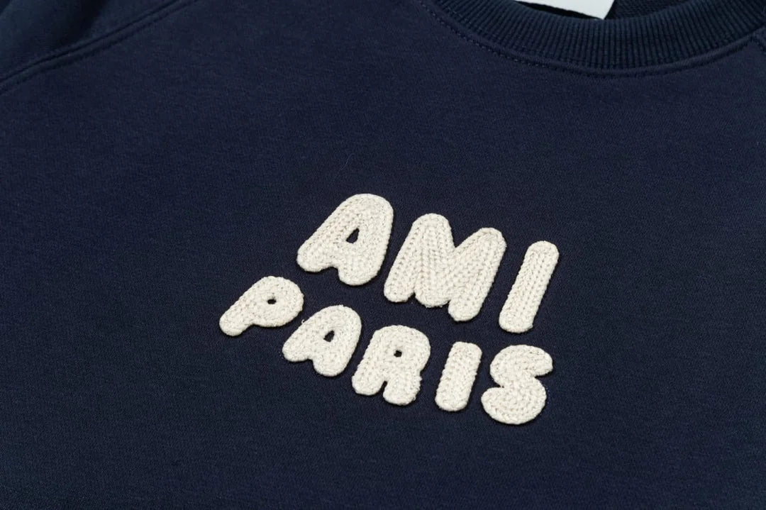 AMI PARIS || Ami Paris Logo Hoodie – Navy & Cream Comfortable Streetwear