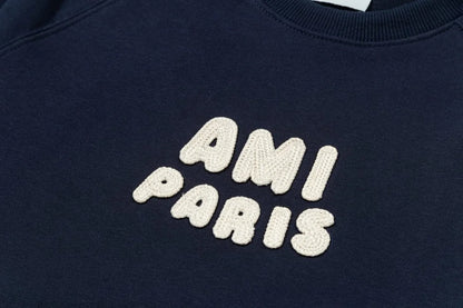 AMI PARIS || Ami Paris Logo Hoodie – Navy & Cream Comfortable Streetwear