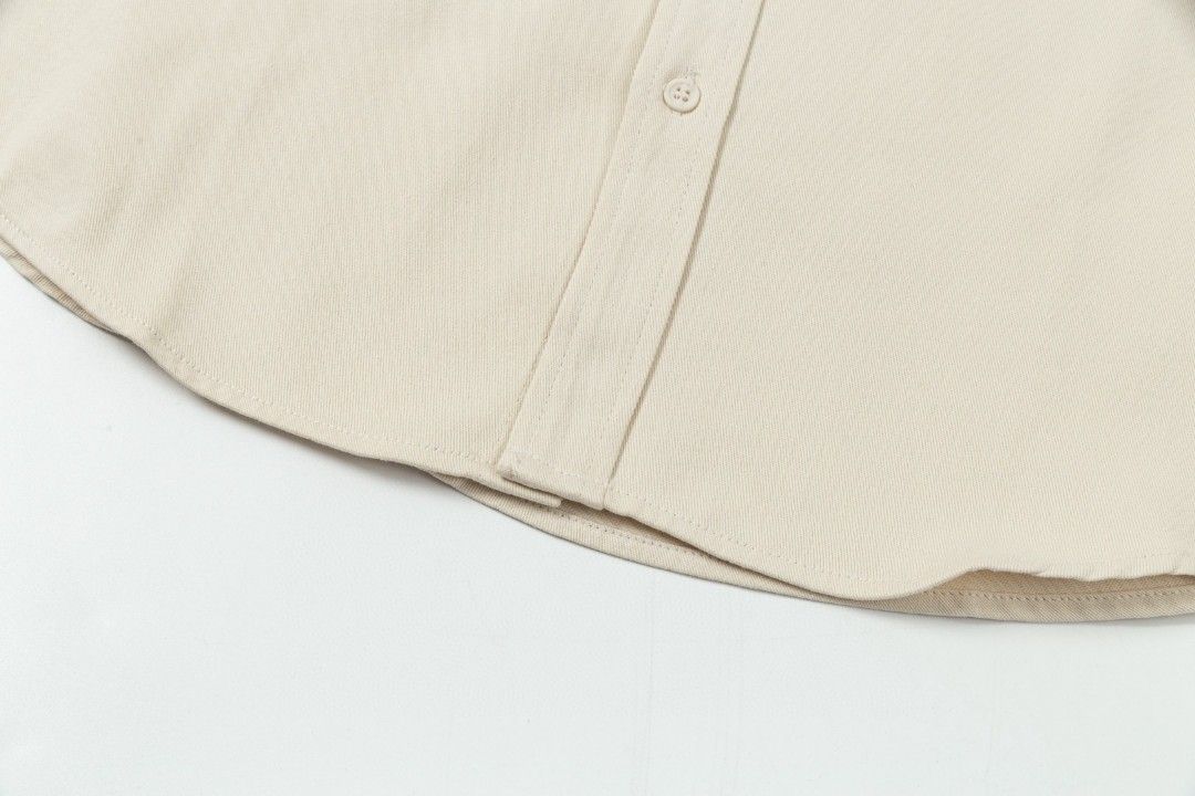 AMI PARIS || Beige Button-Up Denim Shirt with Chest Logo Patch