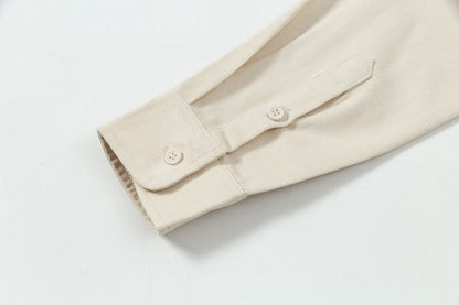 AMI PARIS || Beige Button-Up Denim Shirt with Chest Logo Patch