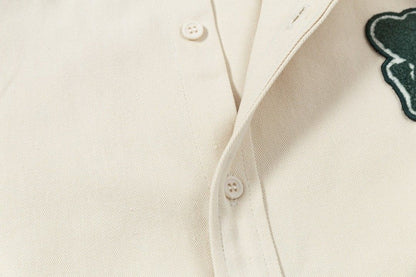 AMI PARIS || Beige Button-Up Denim Shirt with Chest Logo Patch