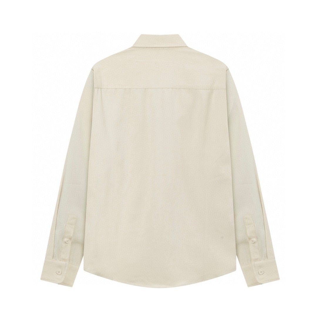 AMI PARIS || Beige Button-Up Denim Shirt with Chest Logo Patch