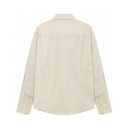 AMI PARIS || Beige Button-Up Denim Shirt with Chest Logo Patch