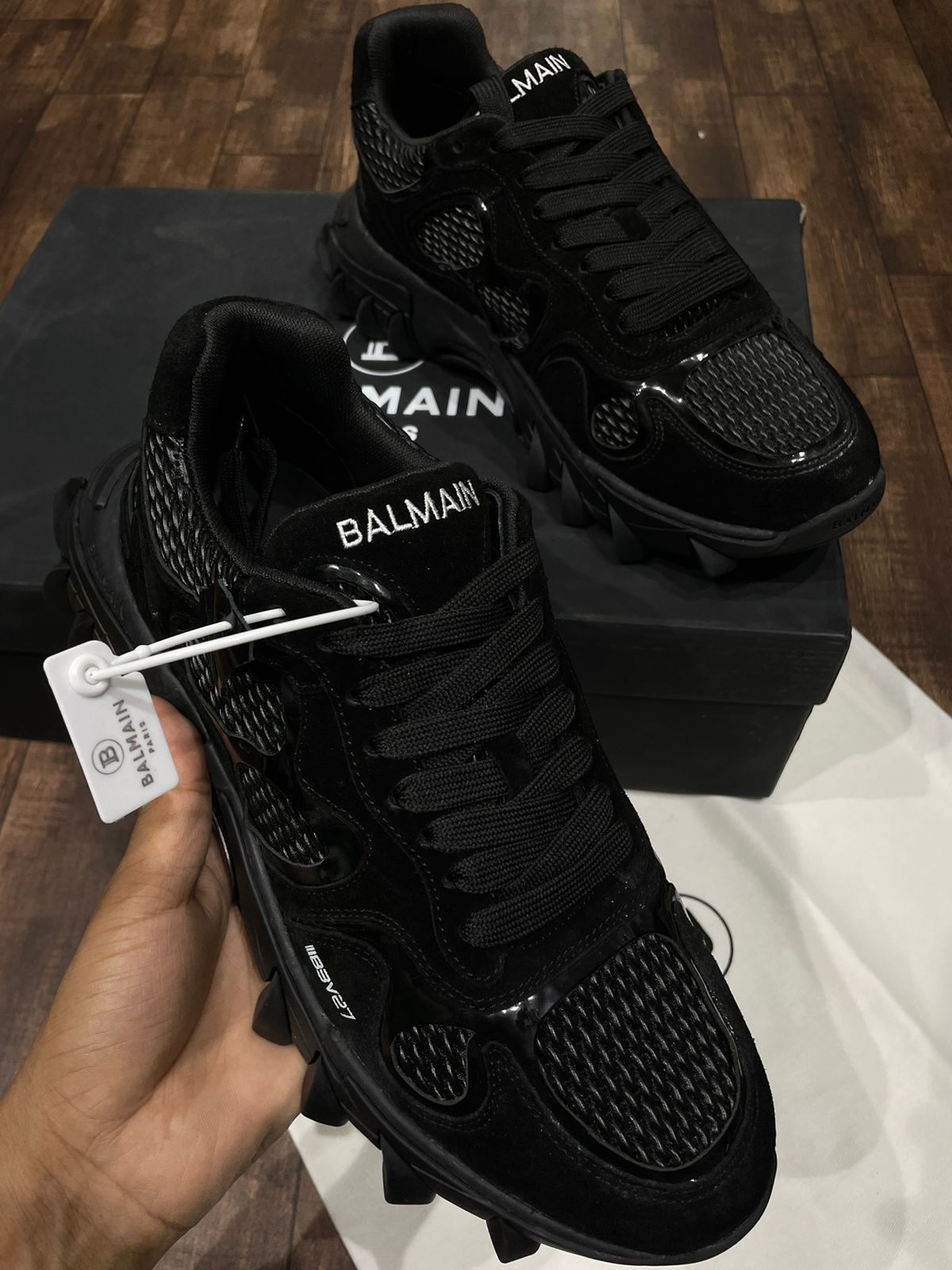 BALMAIN || B-EAST LOGO COMBO SNEAKER IN BLACK - FASHION MYST 