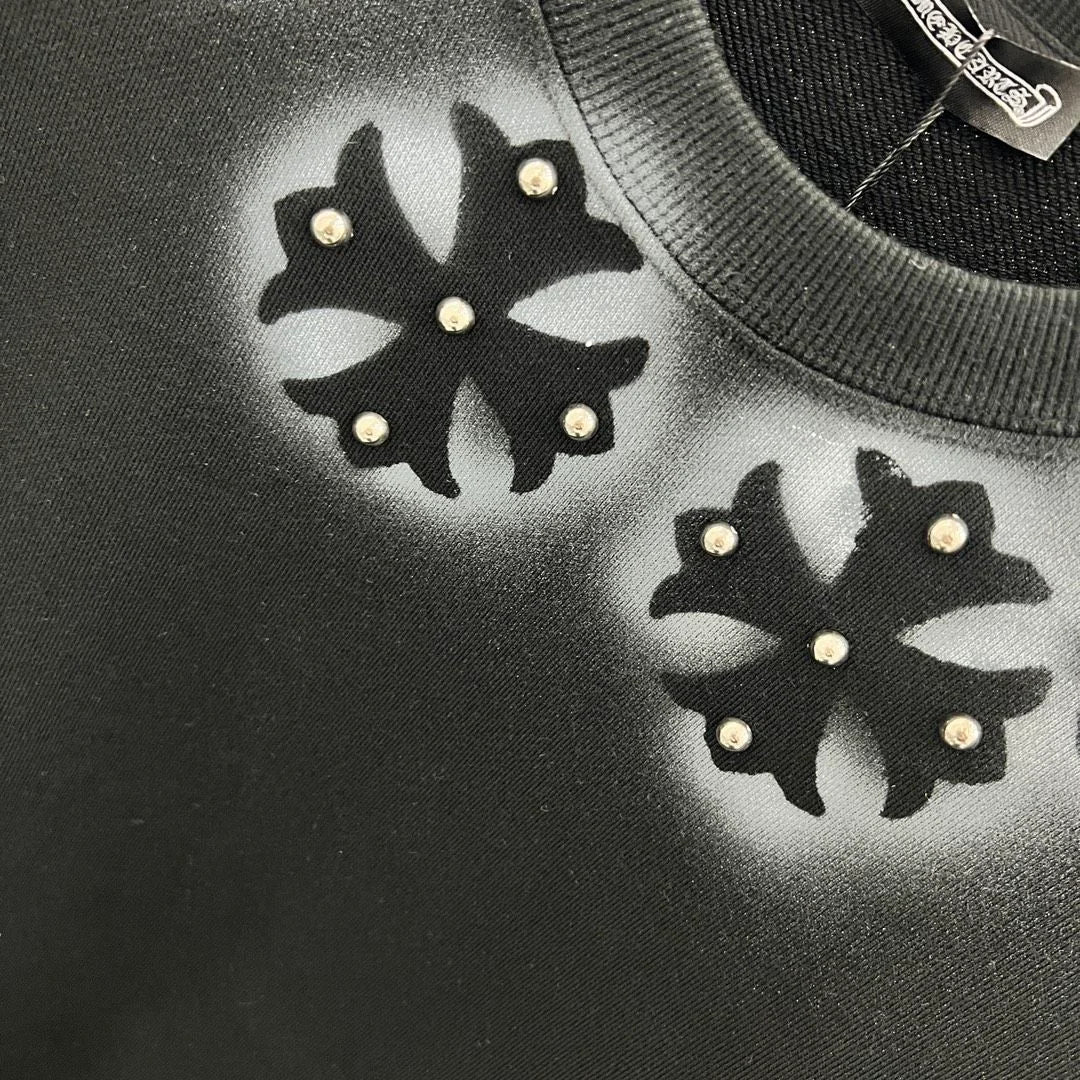 CHROME HEARTS || Black Embellished Crewneck Sweatshirt - FASHION MYST 