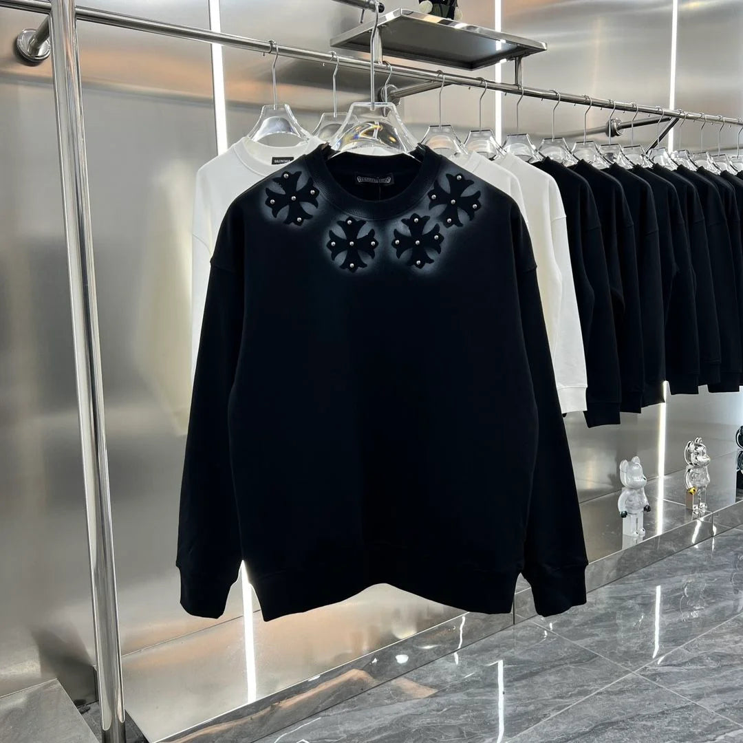 CHROME HEARTS || Black Embellished Crewneck Sweatshirt - FASHION MYST 