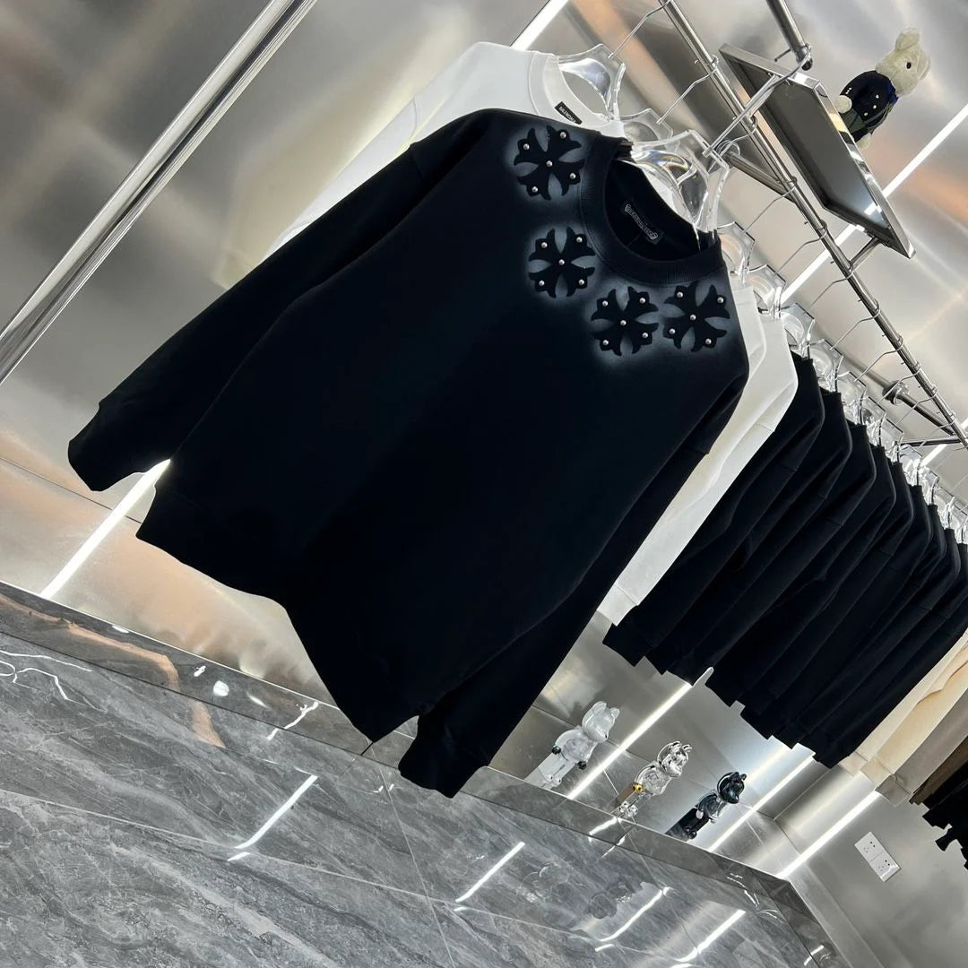 CHROME HEARTS || Black Embellished Crewneck Sweatshirt - FASHION MYST 