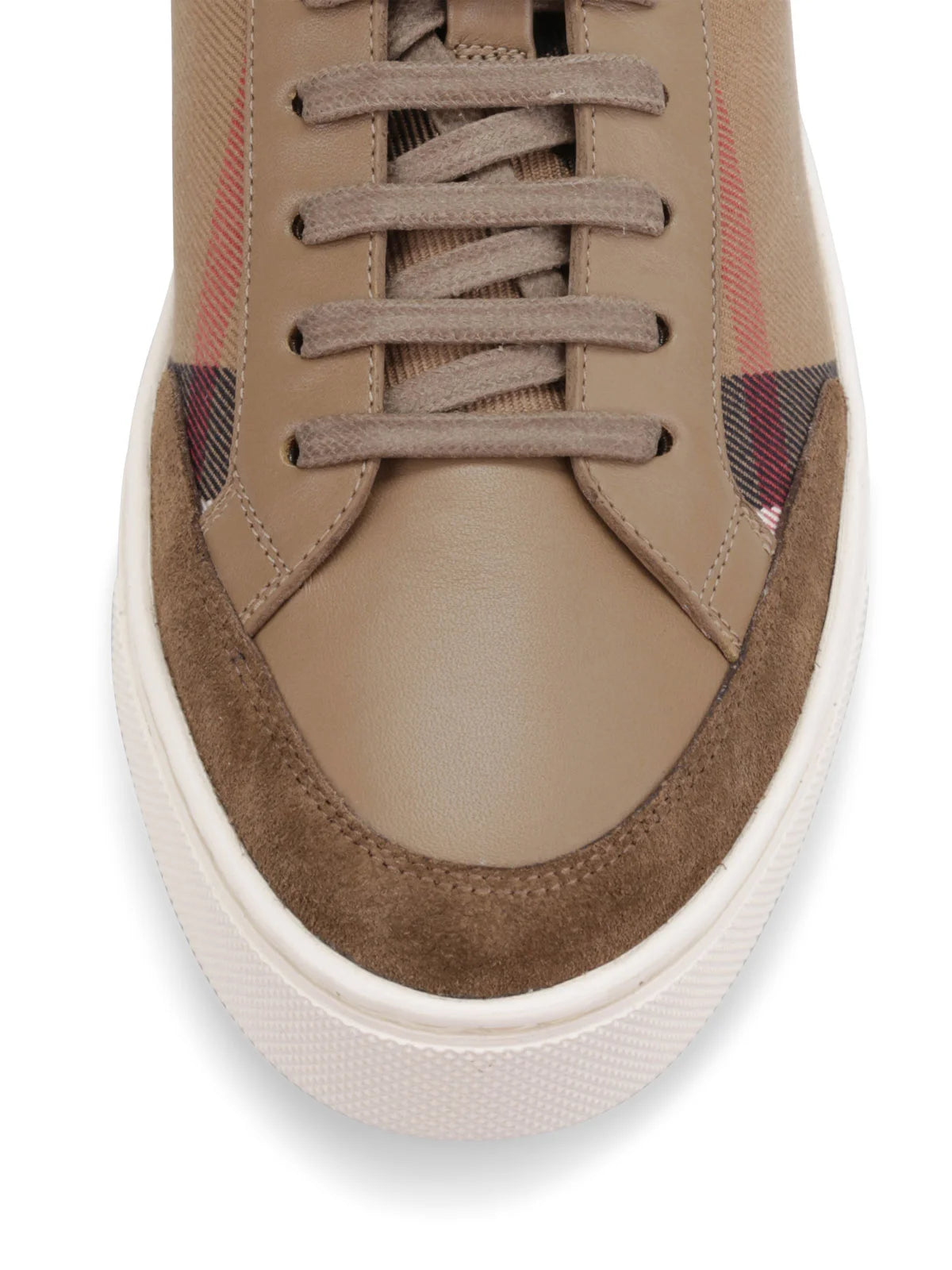 BURBERRY || Salmond Leather Check Sneakers - Beige - FASHION MYST 