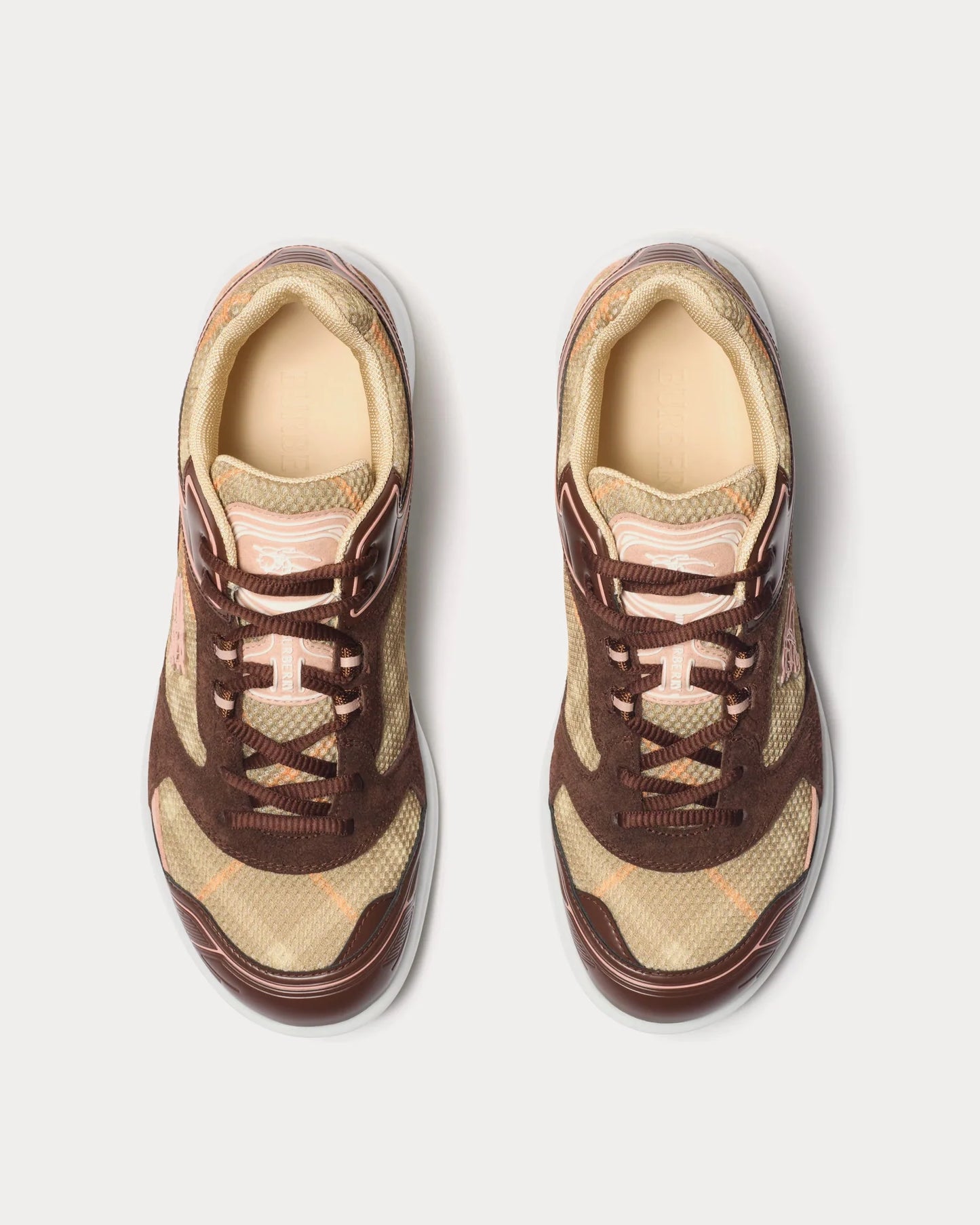 BURBERRY ||  Mesh and Leather Low-Top Sneakers with Vintage Check Broom