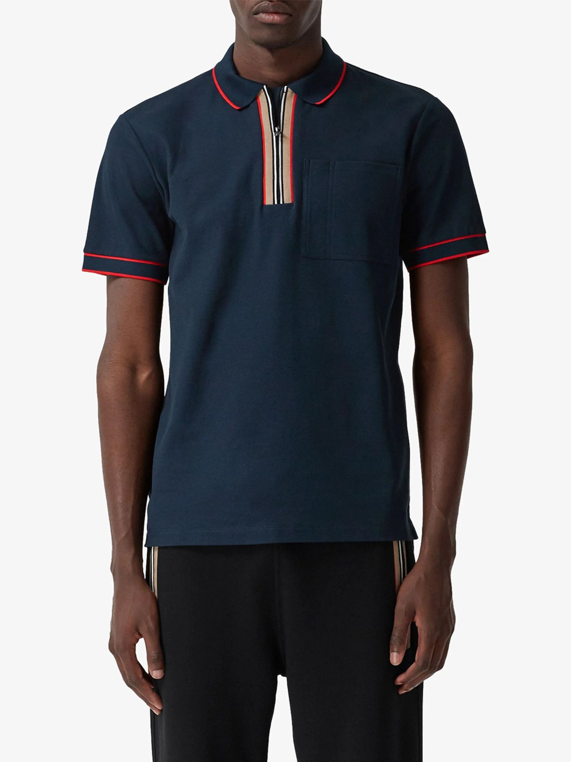 BURBERRY || Icon Stripe Zipped Polo T-Shirt - FASHION MYST 