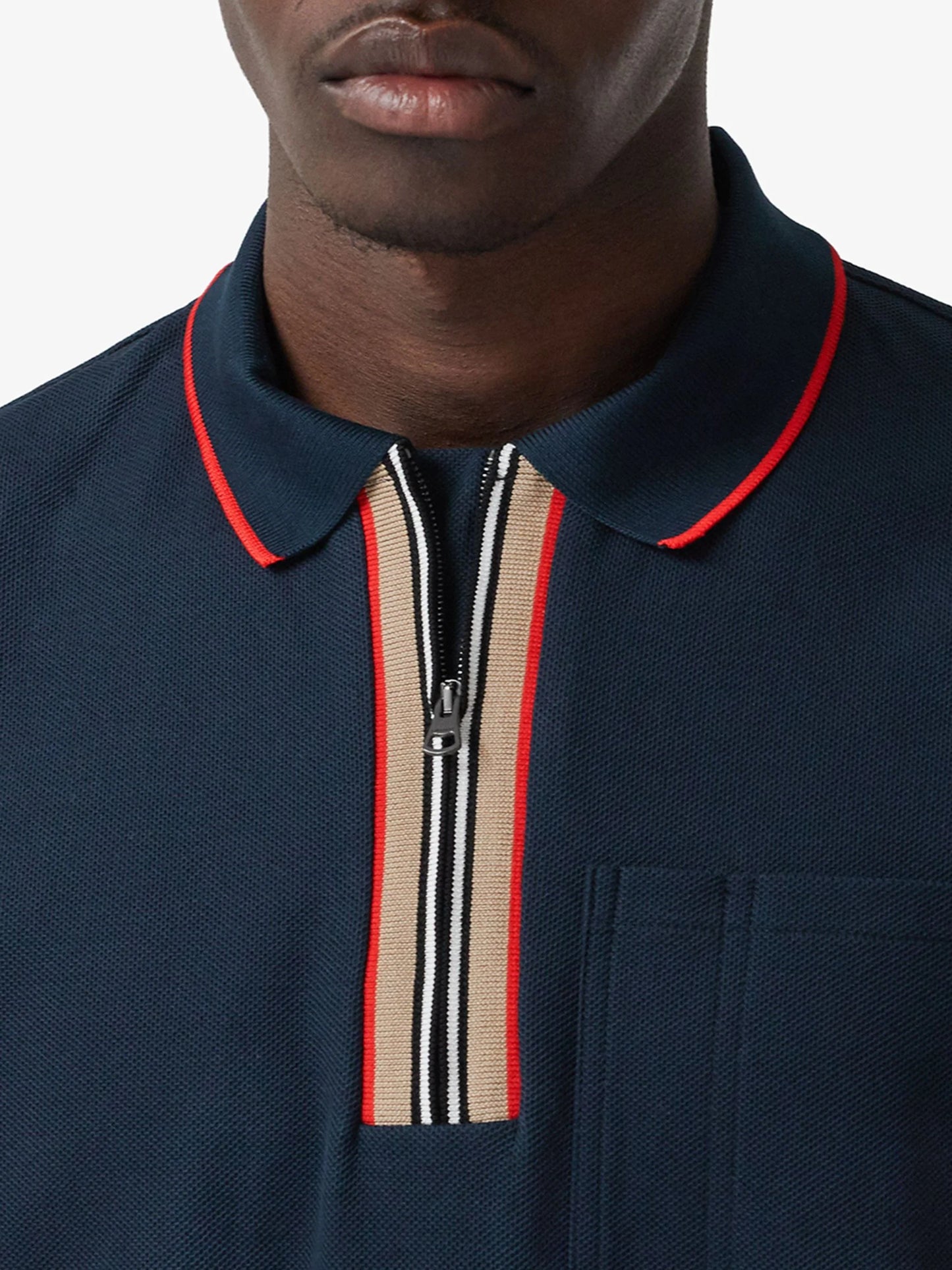 BURBERRY || Icon Stripe Zipped Polo T-Shirt - FASHION MYST 