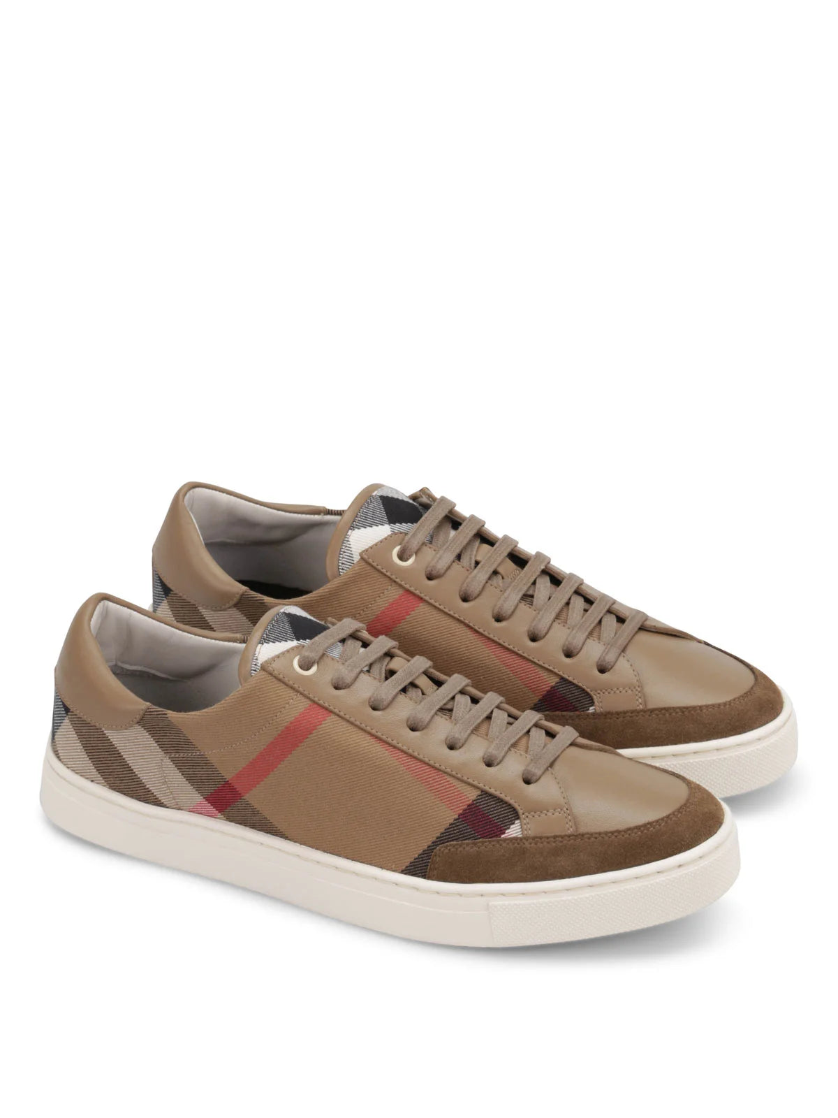 BURBERRY || Salmond Leather Check Sneakers - Beige - FASHION MYST 