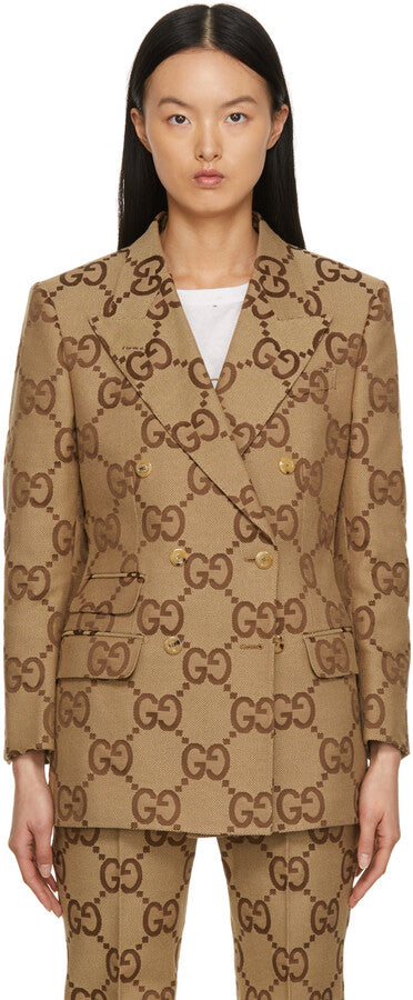 Gucci Brown 'GG' Canvas Double-Breasted Blazer Cordset For Women - FASHION MYST 