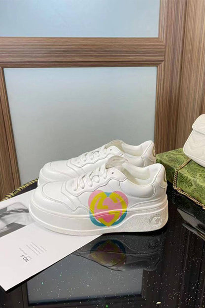 GUCCI || GG Rhyton Heart-Print Leather Trainers Sneakers