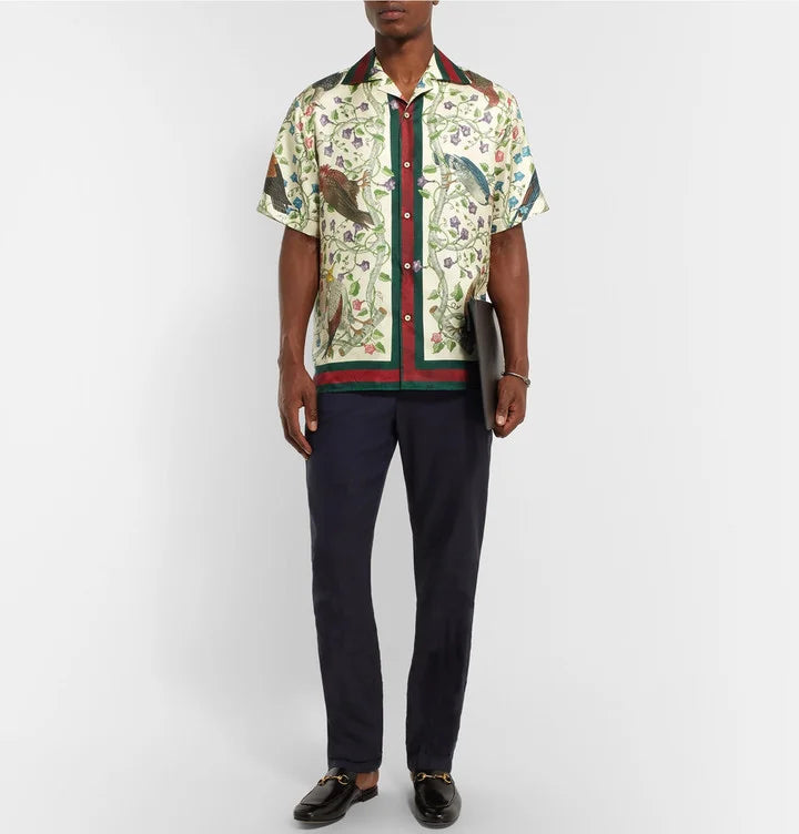 GUCCI || Camp Collar Printed Silk Shirt - FASHION MYST 