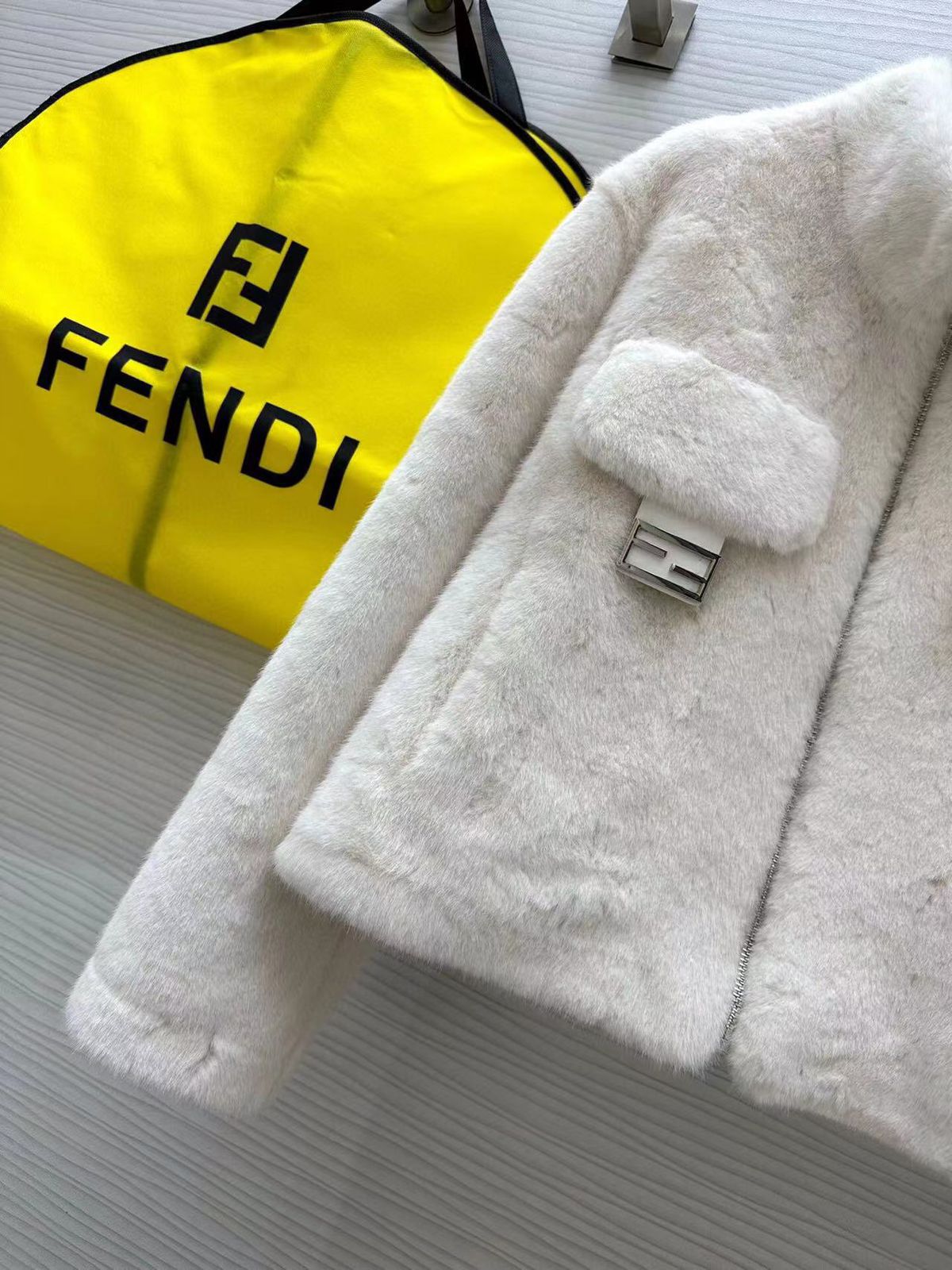 Fendi Heart Bi-Color Fluffy Boa-Jacket For Women - FASHION MYST 