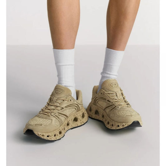 CHRISTIAN DIOR || Men's B35 NXXT Low-Top Sneakers - Beige Mesh & Suede with Sculpted Sole