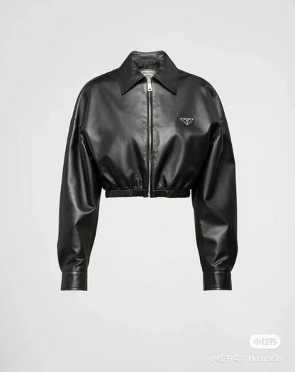 PRADA || Zip-Up Poplin Cropped Jacket For Women / Black - FASHION MYST 