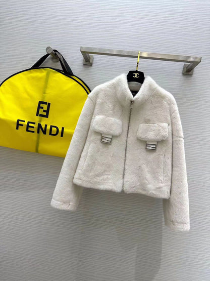 Fendi Heart Bi-Color Fluffy Boa-Jacket For Women - FASHION MYST 