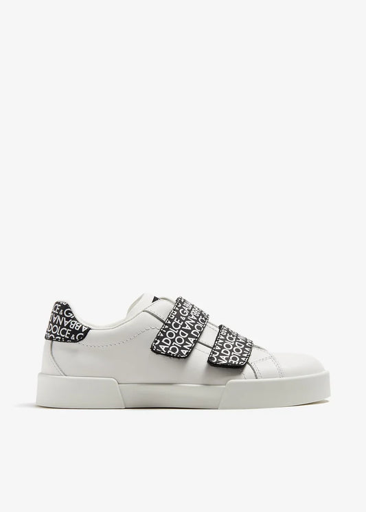 DOLCE & GABBNA || White Calfskin Portofino Sneakers In a Low-Top Silhouette