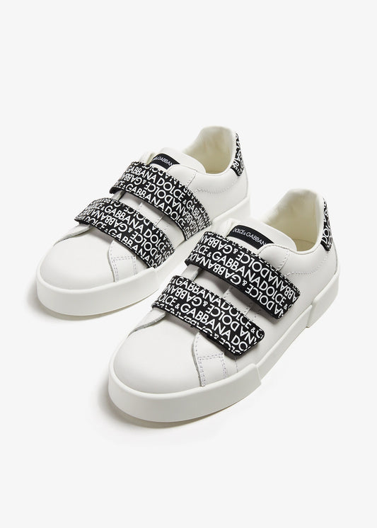 DOLCE & GABBNA || White Calfskin Portofino Sneakers In a Low-Top Silhouette