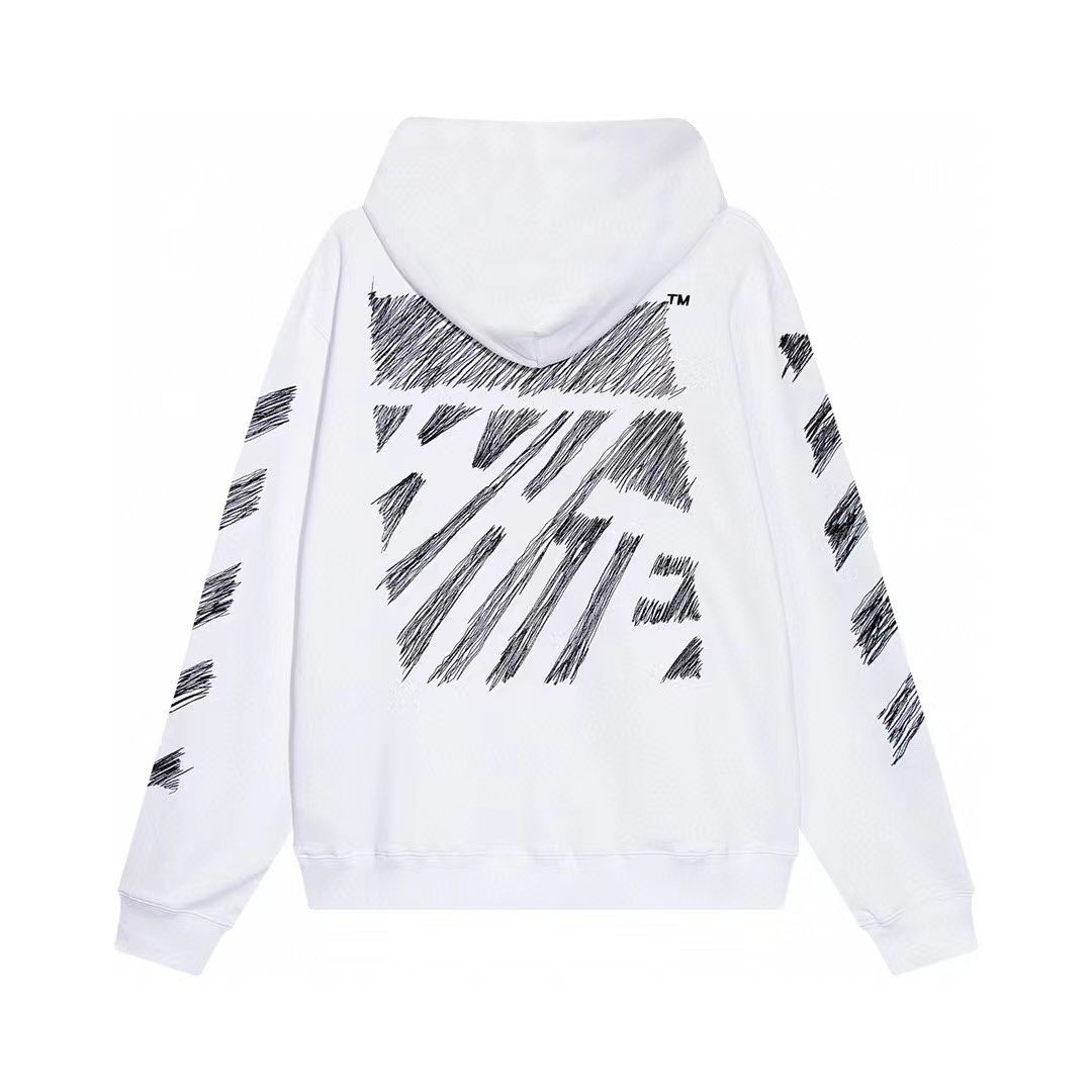 OFF WHITE Scribble Diag Print Cotton Hoodie FASHION MYST