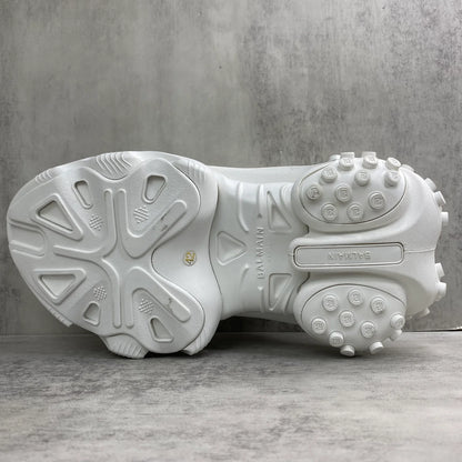 BALMAIN || Unicorn Low-Top Sneakers in Neoprene and Calfskin – Triple White