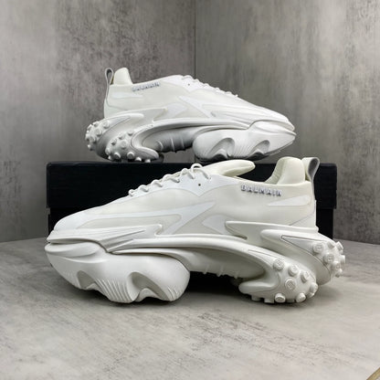 BALMAIN || Unicorn Low-Top Sneakers in Neoprene and Calfskin – Triple White