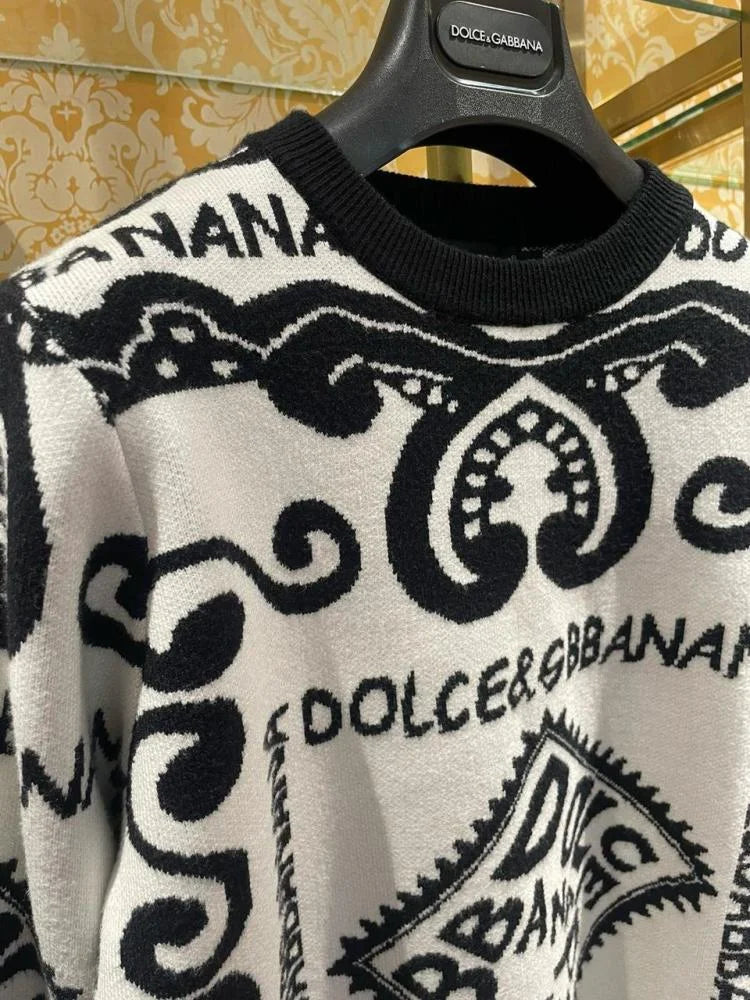 DOLCE & GABBANA || Marina Print Cotton Wool Pullover For Men