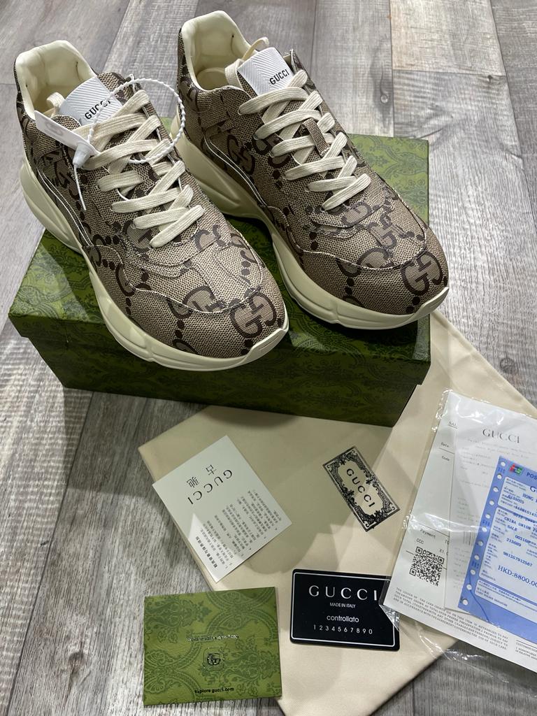 GUCCI RHYTON SNEAKERS JUMBO || GG COATED CANVAS BROWN - FASHION MYST 