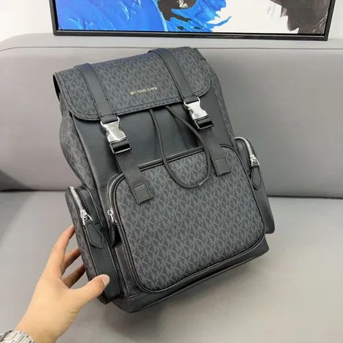 black leather michael kors backpack MICHAEL KORS || Cooper Logo and Faux Leather Backpack – FASHION MYST
