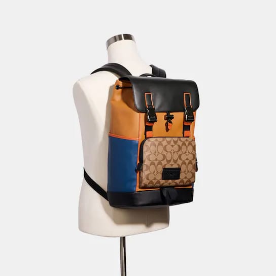 TRACK BACKPACK IN COLOR BLOACK SIGNAUTRE CANVAS - FASHION MYST 